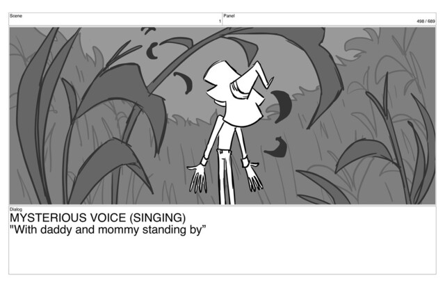 Scene
1
Panel
498 / 689
Dialog
MYSTERIOUS VOICE (SINGING)
"With daddy and mommy standing by”
