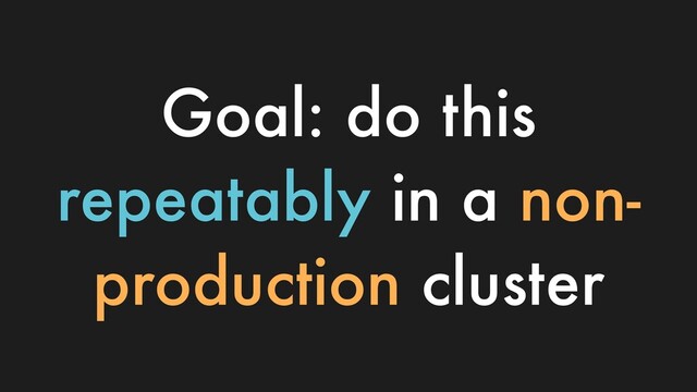 Goal: do this
repeatably in a non-
production cluster
