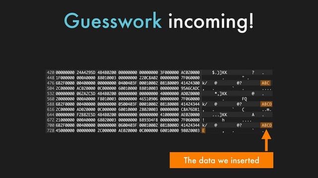 Guesswork incoming!
The data we inserted
