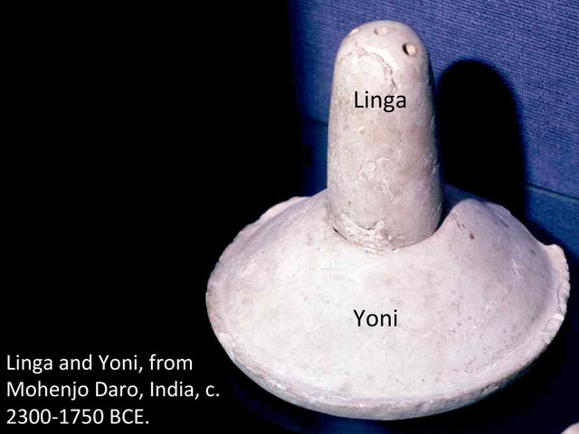 Linga	  and	  Yoni,	  from	  
Mohenjo	  Daro,	  India,	  c.	  
2300-­‐1750	  BCE.	  
Linga	  
Yoni	  
