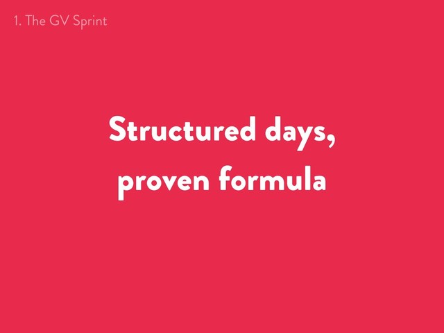 Structured days,
proven formula
1. The GV Sprint
