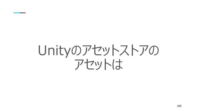 Unityのアセットストアの
アセットは
106
