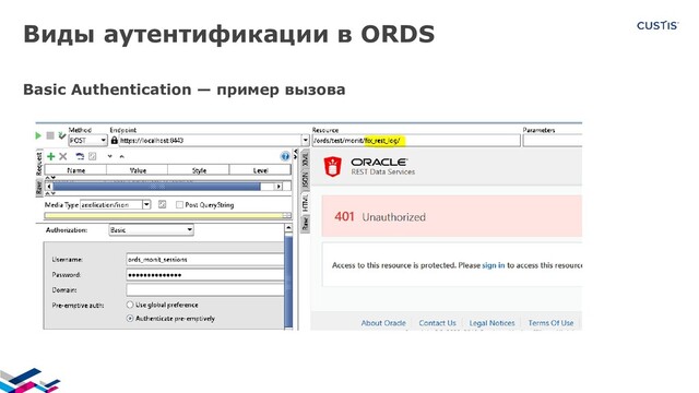 Виды аутентификации в ORDS
Basic Authentication — пример вызова
