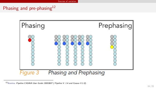 Sources of variation
Phasing and pre-phasing12
12Illumina. Pipeline CASAVA User Guide 15003807 ( Pipeline V. 1.4 and Casava V.1.0).
16 / 25
