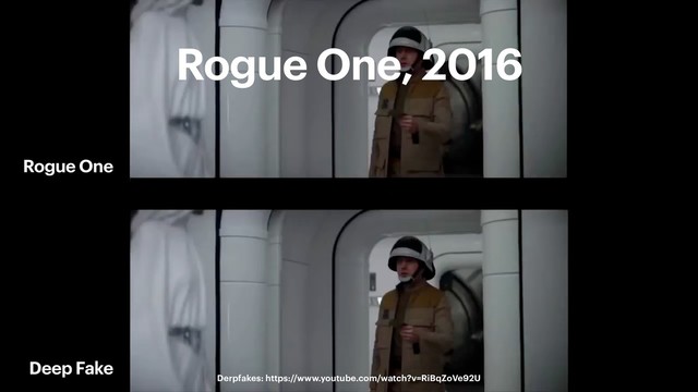 26
Andy Polaine – Design in the age of synthetic realities
Rogue One, 2016
Rogue One
Deep Fake
Derpfakes: https://www.youtube.com/watch?v=RiBqZoVe92U
