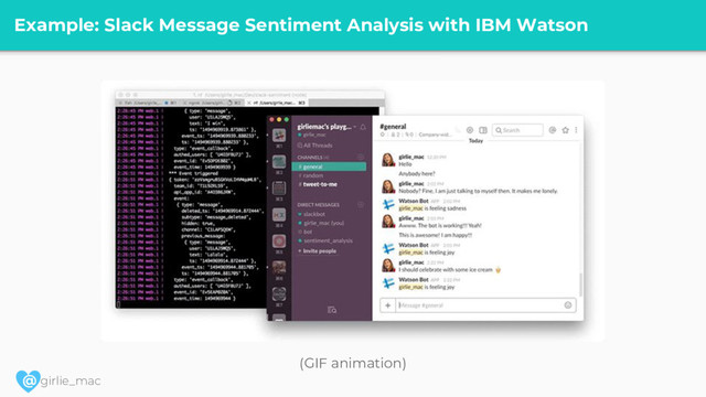@ girlie_mac
Example: Slack Message Sentiment Analysis with IBM Watson
(GIF animation)
