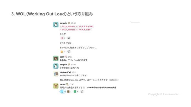 3. WOL（Working Out Loud）という取り組み
Copyright © Livesense Inc.

