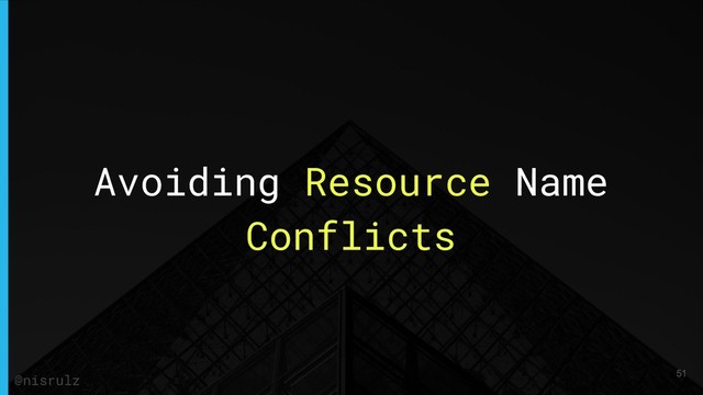 Avoiding Resource Name
Conflicts
51
@nisrulz
