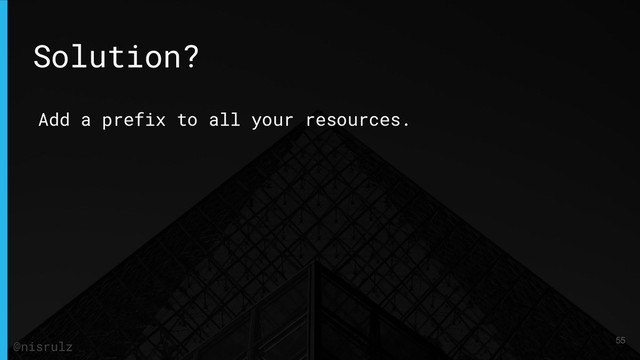 Add a prefix to all your resources.
Solution?
55
@nisrulz
