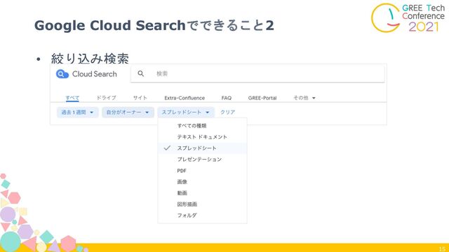 • 絞り込み検索
15
Google Cloud Searchでできること2

