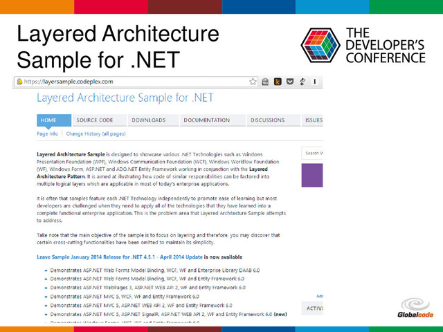 Globalcode – Open4education
Layered Architecture
Sample for .NET
