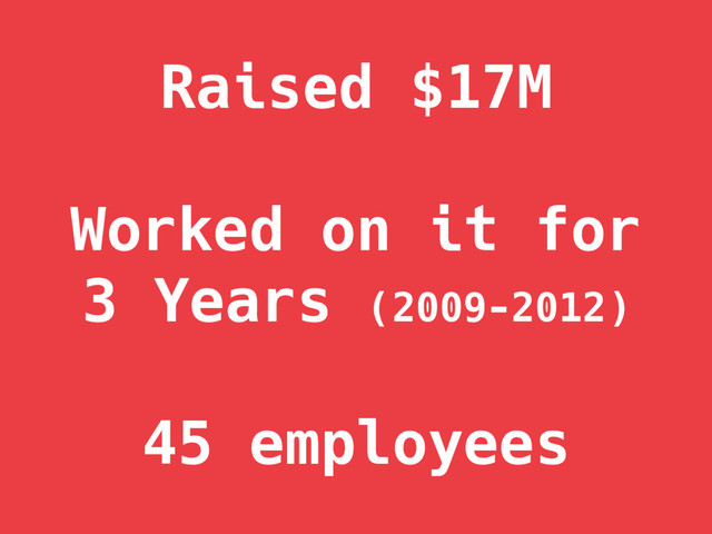 Raised $17M

Worked on it for
3 Years (2009-2012)

45 employees
