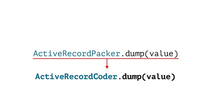 ActiveRecordPacker.dump(value)
ActiveRecordCoder.dump(value)
