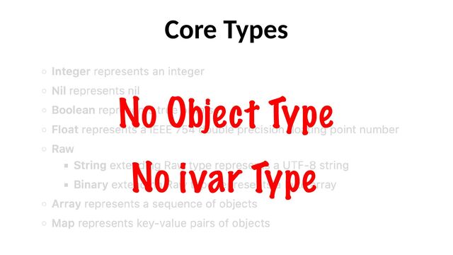 Core Types
No Object Type
No ivar Type
