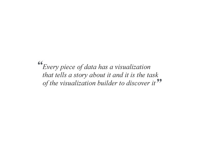 Every piece of data has a visualization
that tells a story about it and it is the task
of the visualization builder to discover it
“
”
