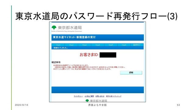 東京水道局のパスワード再発行フロー(3)
2020/8/14 界面よもやま話 53
