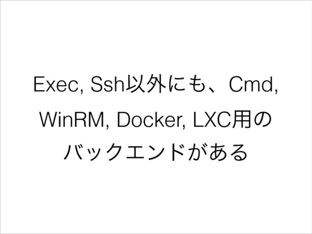 Exec, SshҎ֎ʹ΋ɺCmd,
WinRM, Docker, LXC༻ͷ
όοΫΤϯυ͕͋Δ
