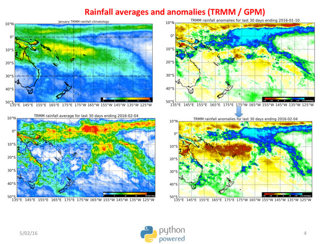 Rainfall averages and anomalies (TRMM / GPM)
5/02/16 4

