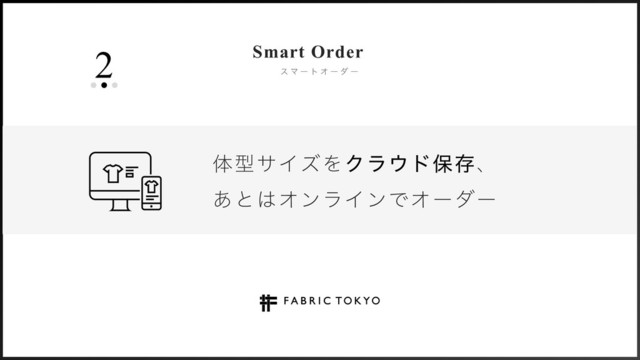 2 ε Ϛ ʔ τ Φ ʔ μ ʔ
Smart Order
ମܕαΠζΛΫϥ΢υอଘɺ
͋ͱ͸ΦϯϥΠϯͰΦʔμʔ
