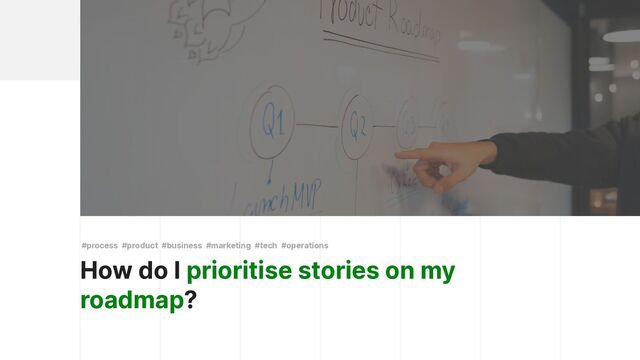 How do I prioritise stories on my
roadmap?
#process #product #business #marketing #tech #operations

