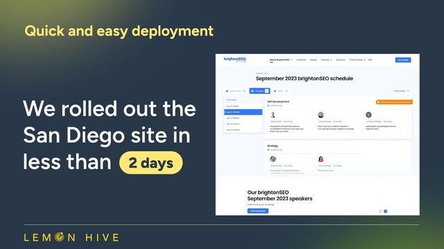 Quick and easy deployment
We rolled out the
San Diego site in
less than 2 days​
