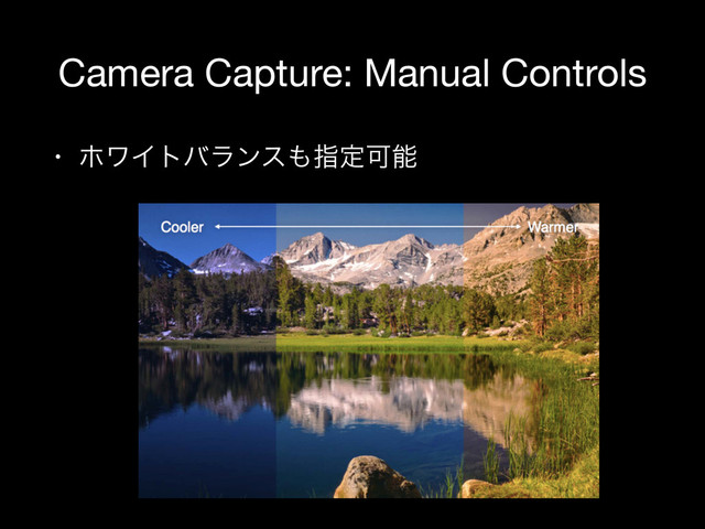 Camera Capture: Manual Controls
• ϗϫΠτόϥϯε΋ࢦఆՄೳ

