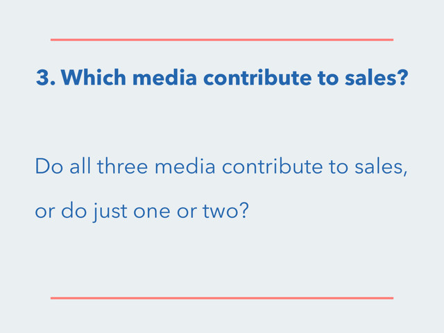 3. Which media contribute to sales?
Do all three media contribute to sales,
or do just one or two?
