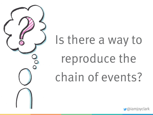 Is there a way to
reproduce the
chain of events?
@iamjoyclark
