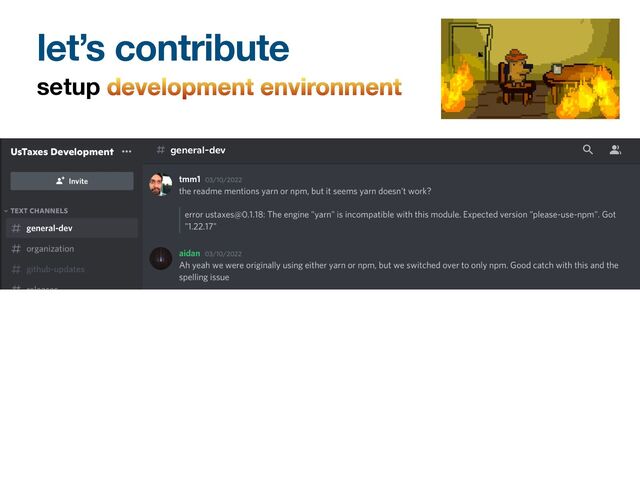 let’s contribute
setup development environment
