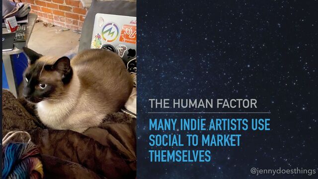 MANY INDIE ARTISTS USE
SOCIAL TO MARKET
THEMSELVES
THE HUMAN FACTOR
@jennydoesthings
