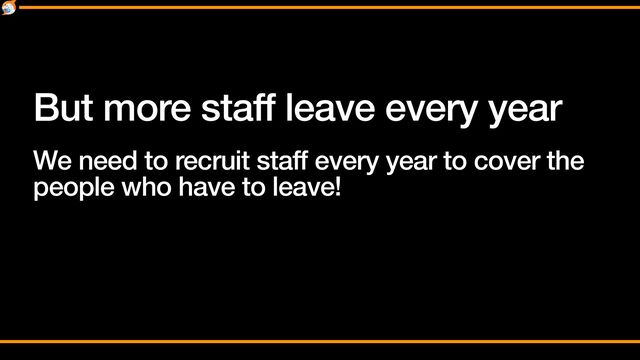 But more staff leave every year


We need to recruit staff every year to cover the
people who have to leave!
