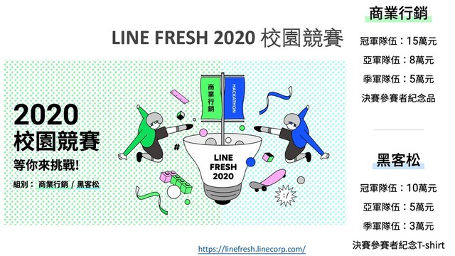LINE FRESH 2020 校園競賽
https://linefresh.linecorp.com/ 50
