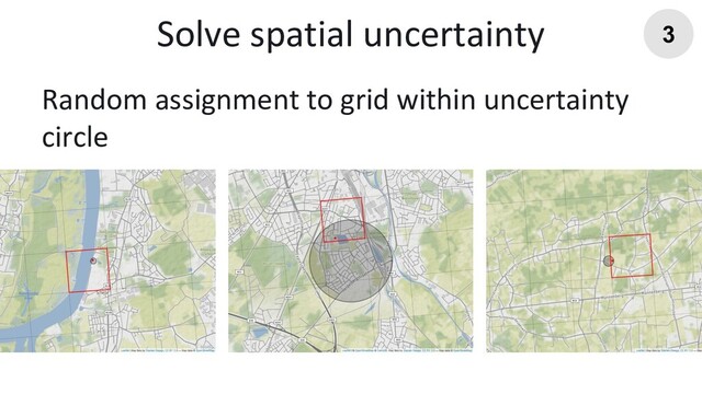 Solve spatial uncertainty 3
Random assignment to grid within uncertainty
circle
