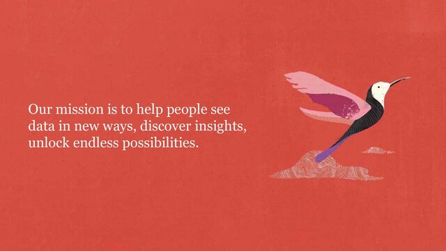 Our mission is to help people see
data in new ways, discover insights,
unlock endless possibilities.
