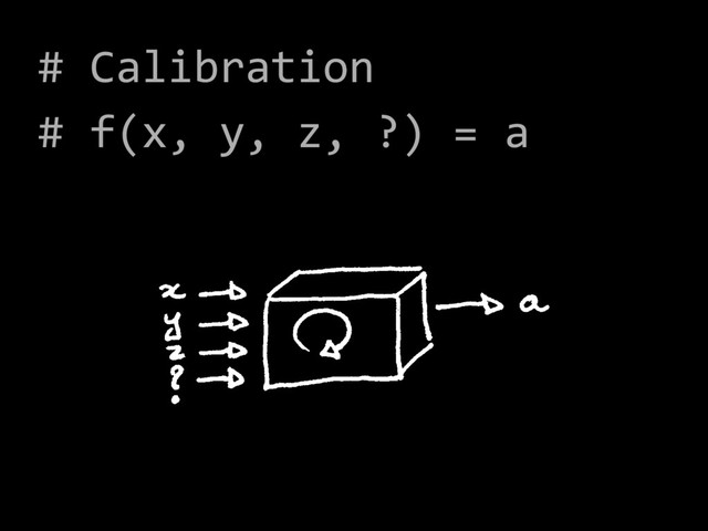 # Calibration
# f(x, y, z, ?) = a
