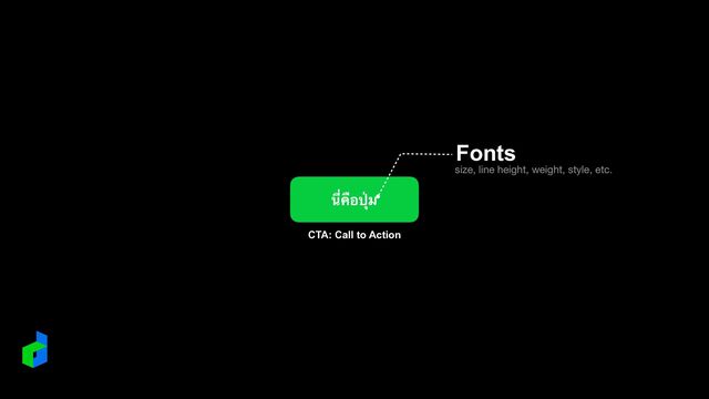 นี่
คื
อ
ปุ ่
ม
Fonts
size, line height, weight, style, etc.
CTA: Call to Action
