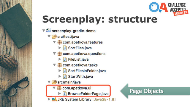 Screenplay: structure
Page Objects
