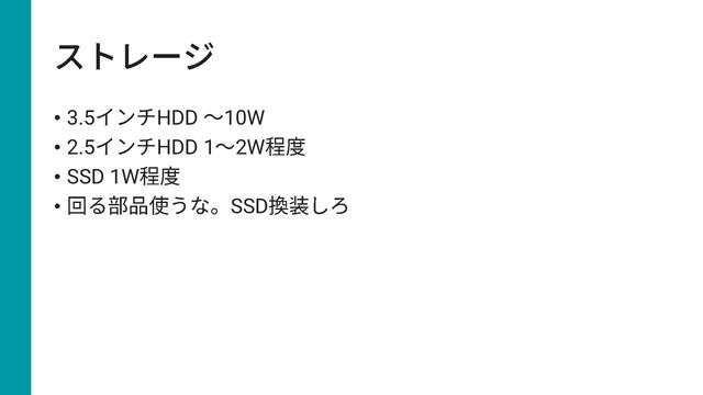 • 3.5 HDD 10W
• 2.5 HDD 1 2W
• SSD 1W
• SSD
