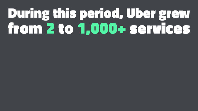 During this period, Uber grew
from 2 to 1,000+ services
