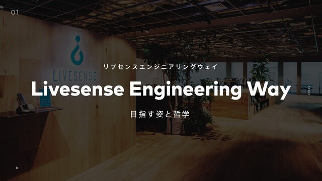 Livesense Inc. ʛ All rights reserved
8
໨ࢦ࢟͢ͱ఩ֶ
01
Livesense Engineering Way
Ϧ ϒ η ϯ ε Τ ϯ δ χ Ξ Ϧ ϯ ά ΢ Σ Π
A b o u t
