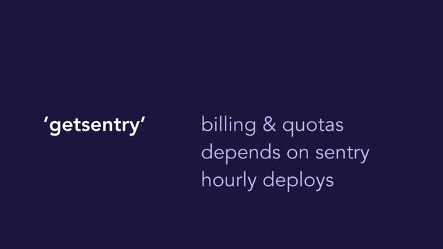 ‘getsentry’ billing & quotas
depends on sentry
hourly deploys
