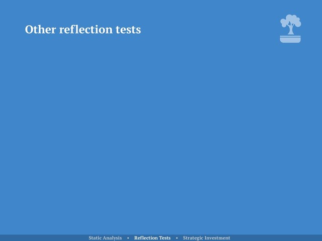 Other reflection tests
Static Analysis • Reflection Tests • Strategic Investment
