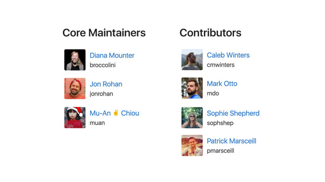 Core Maintainers Contributors

