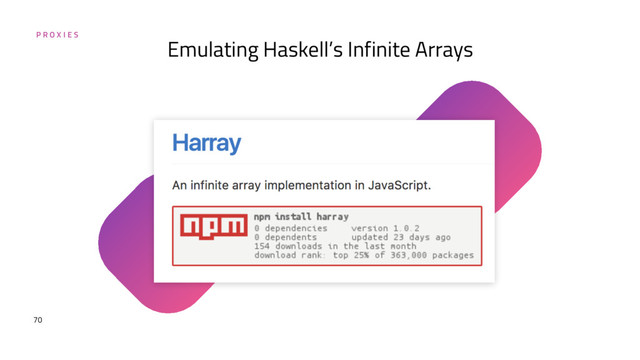 P R O X I E S
70
Emulating Haskell’s Infinite Arrays
