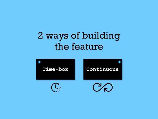 2 ways of building
the feature
Time-box Continuous
