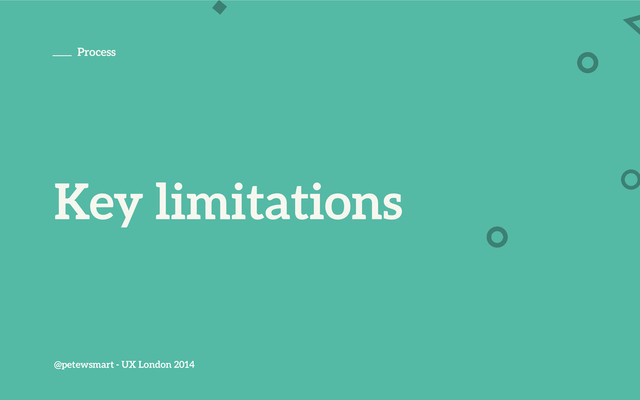 @petewsmart - UX London 2014
Process
Key limitations
