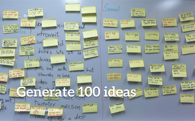 Generate 100 ideas
@petewsmart - UX London 2014
Stretch
