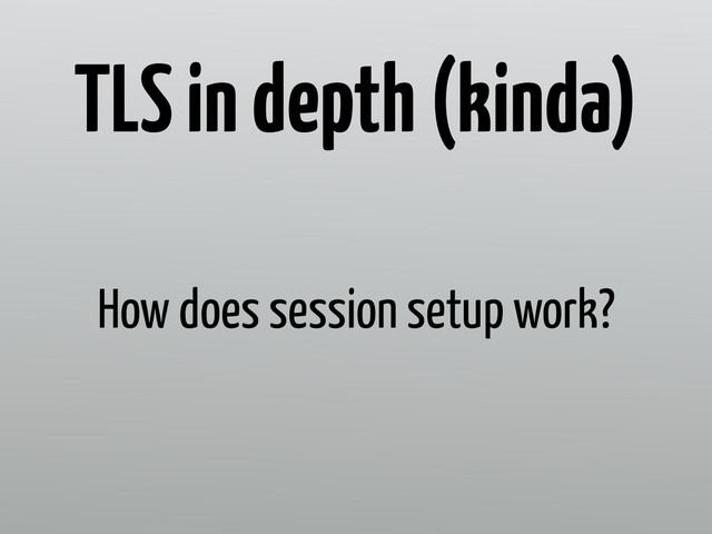 How does session setup work?
TLS in depth (kinda)

