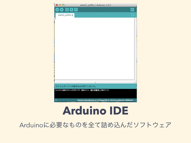 Arduino IDE
Arduinoʹඞཁͳ΋ͷΛશͯ٧ΊࠐΜͩιϑτ΢ΣΞ
