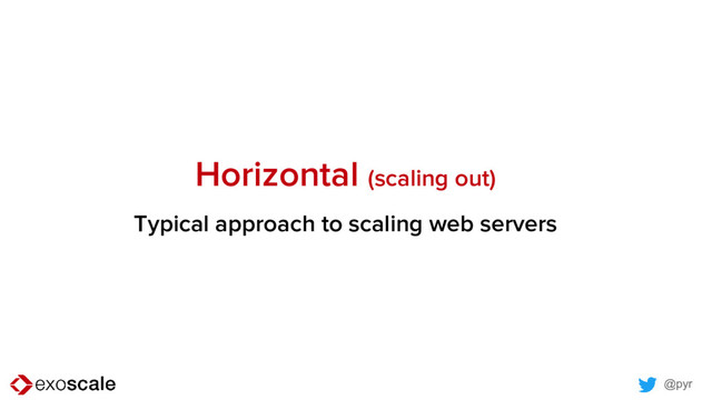@pyr
Horizontal (scaling out)
Typical approach to scaling web servers
